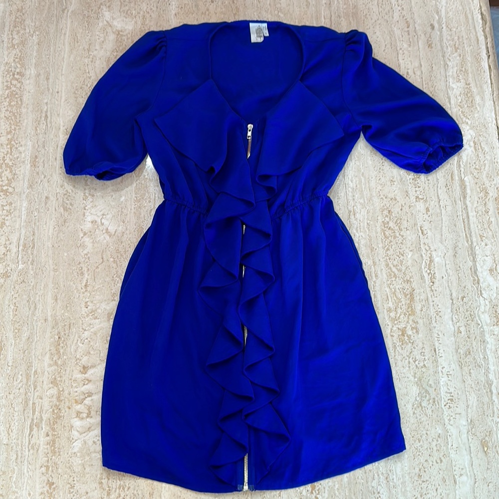 Anthropologie Birdcage Royal Blue Zip Front Dress